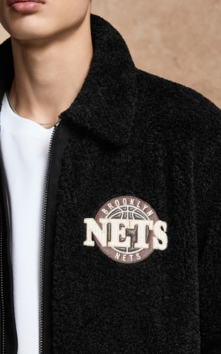 【NBA联名篮网队】杰克琼斯秋冬男装新款棉服廓形夹克羊毛混纺保暖翻领刺绣外套 商品图4