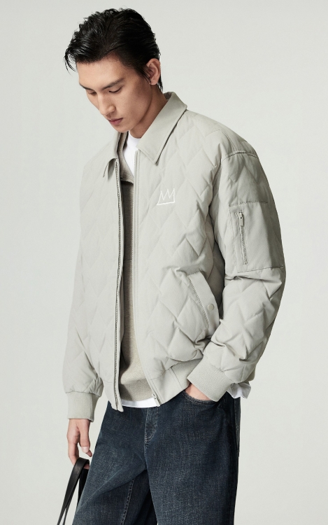 【BSQ联名轻薄羽绒服】杰克琼斯秋冬男装新款格纹绗缝宽松翻领外套