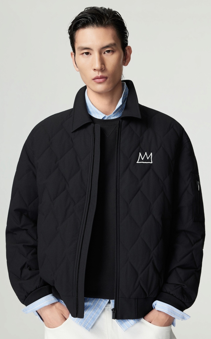 【BSQ联名轻薄羽绒服】杰克琼斯秋冬男装新款格纹绗缝宽松翻领外套 商品大图