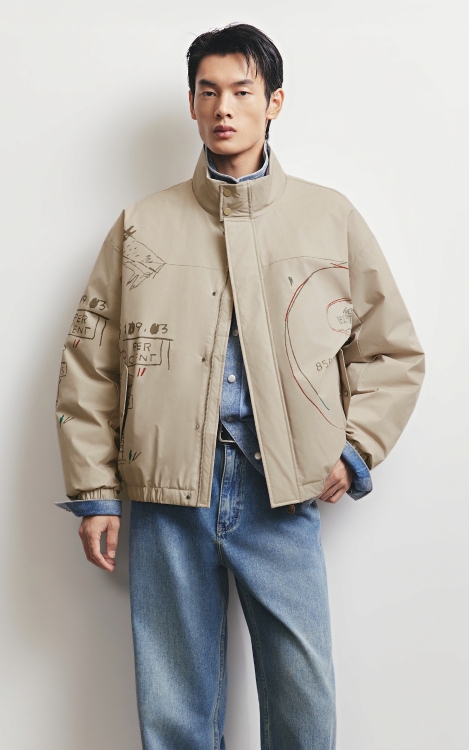 杰克琼斯秋冬男装新款羽绒服印花保暖立领美式休闲复古通勤休闲街头